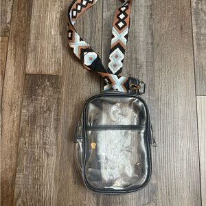 Clear Crossbody Bag with Patterned Strap - NWOT